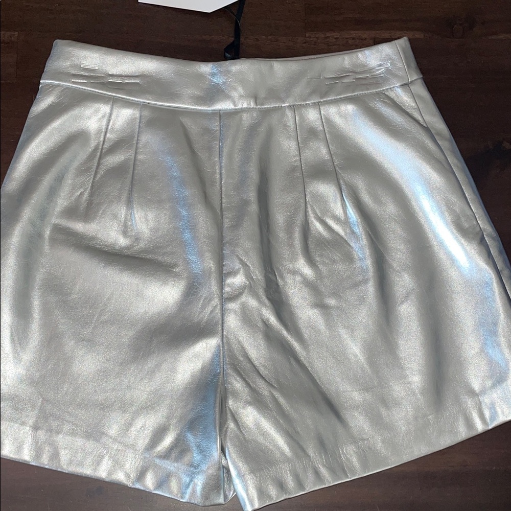 High Waist Metallic Silver Women's Skort